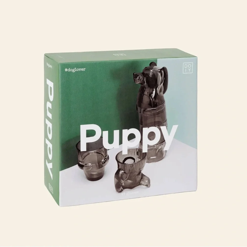DOIY Puppy Glasses, Set of 4 - Smoky Gray Puppy-Shaped Glasses Stack to Store - Picture 2 of 5